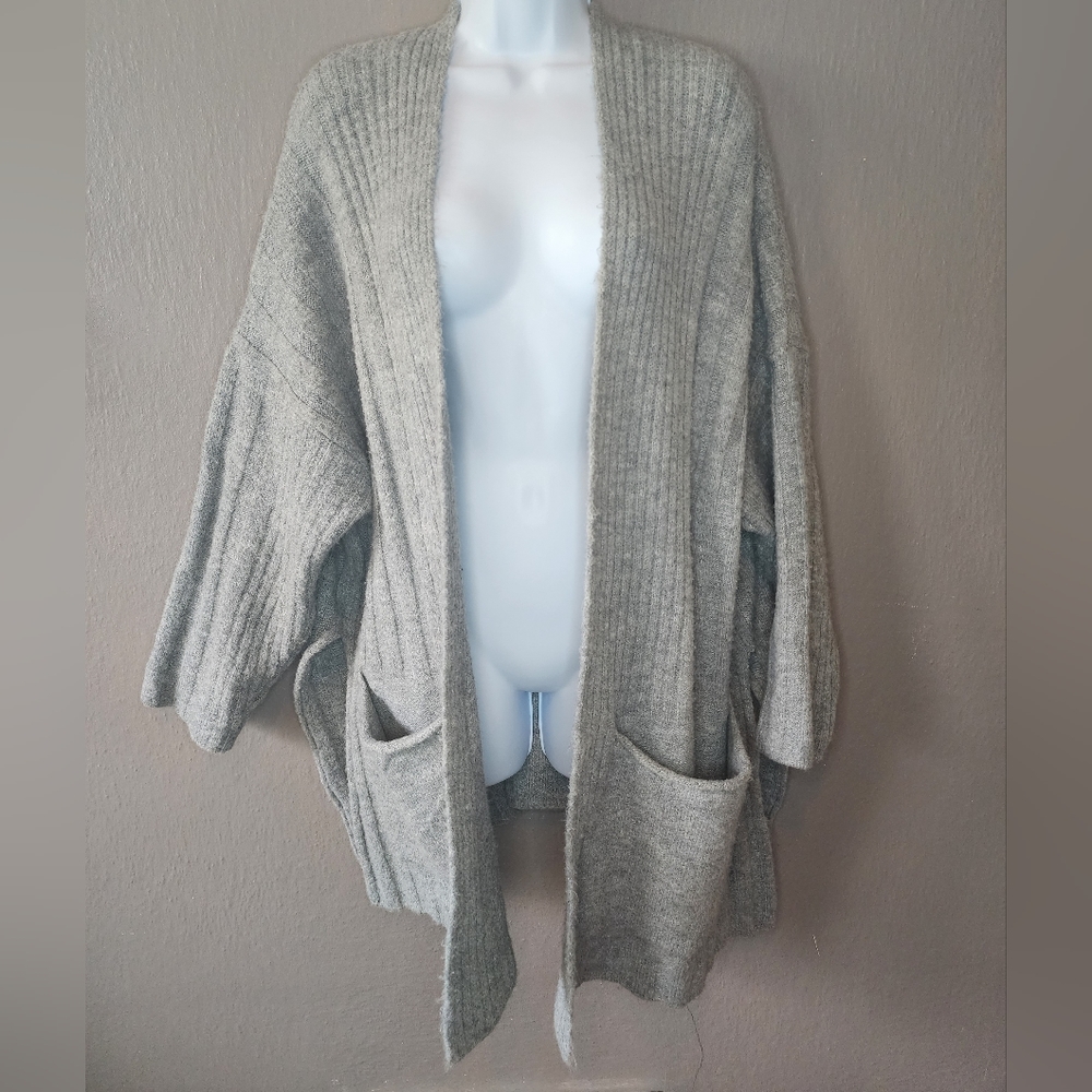 Topshop Long Grey Cardigan Oversize Split Side